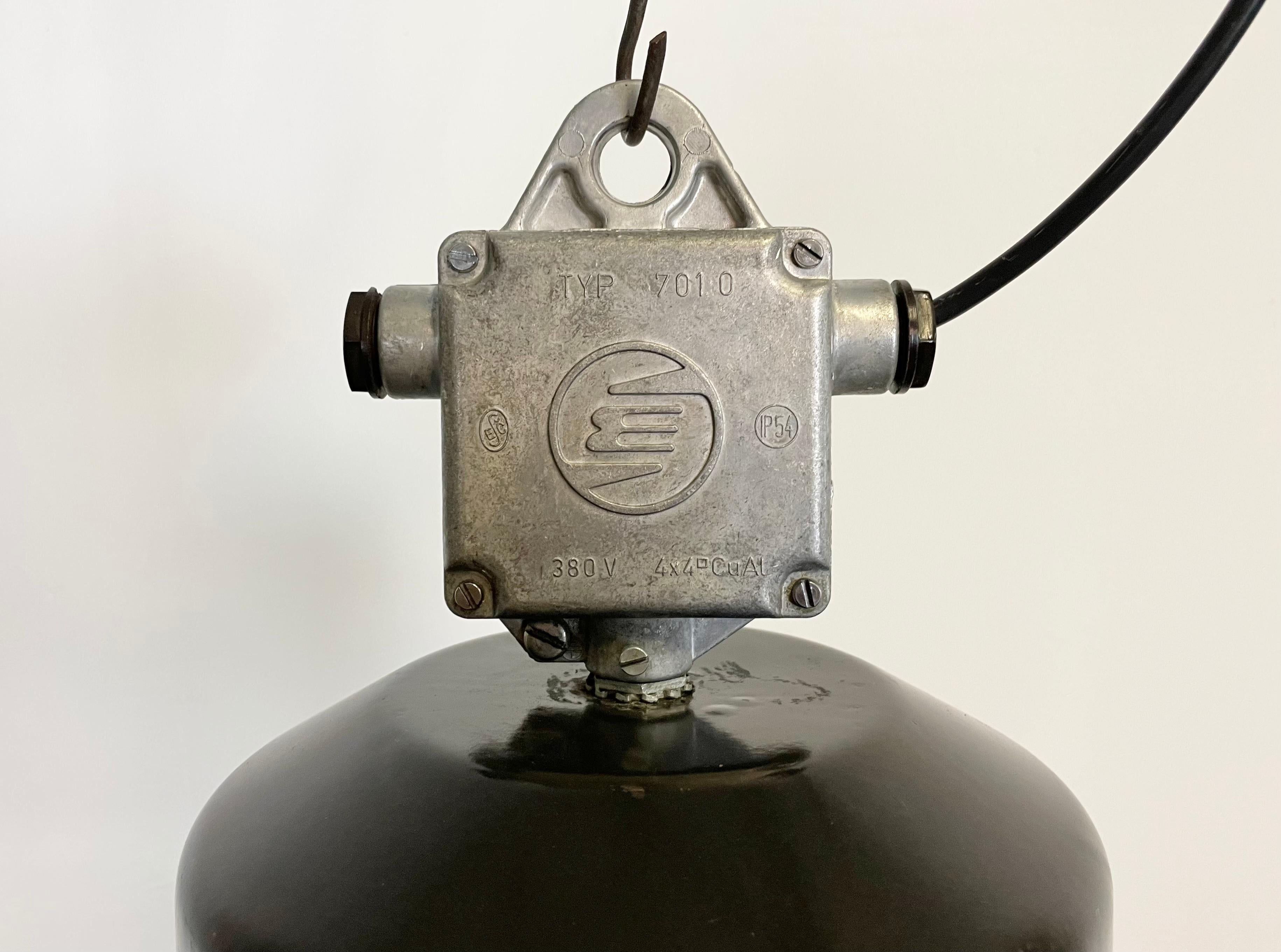 Large Black Enamel Industrial Lamp with Clear Glass Cover from Elektrosvit In Good Condition In Kojetice, CZ