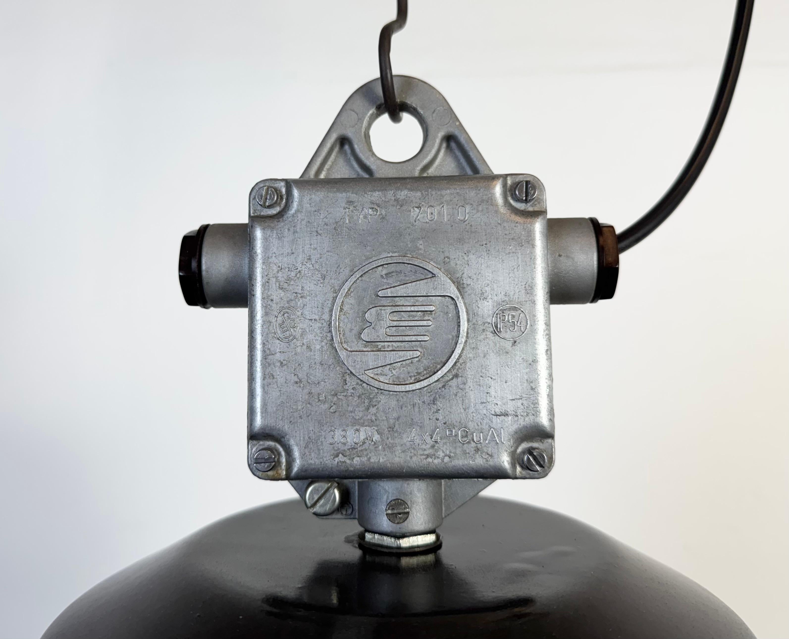Large Black Enamel Industrial Lamp with Clear Glass Cover from Elektrosvit In Good Condition For Sale In Kojetice, CZ