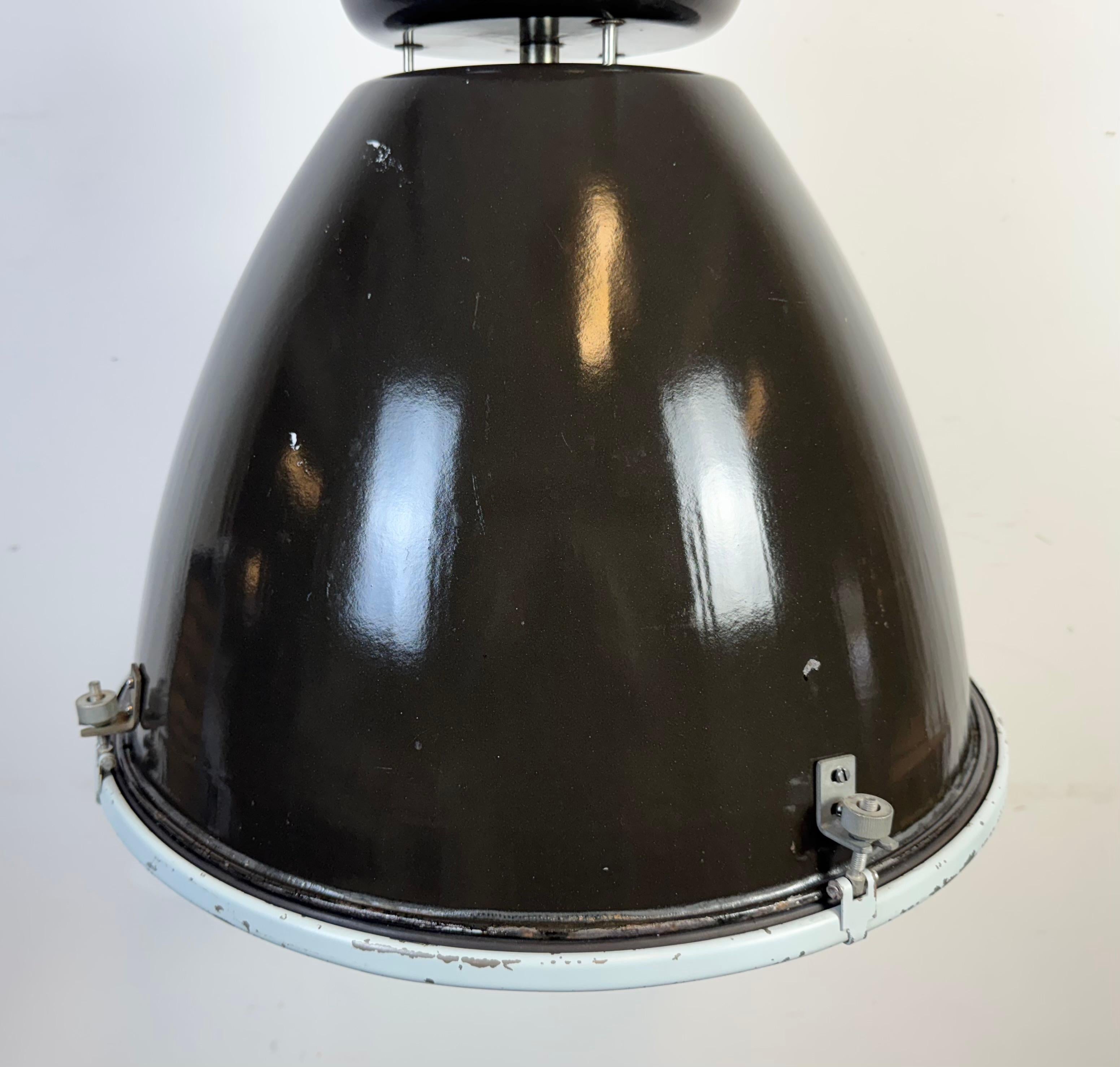 20th Century Large Black Enamel Industrial Lamp with Clear Glass Cover from Elektrosvit For Sale