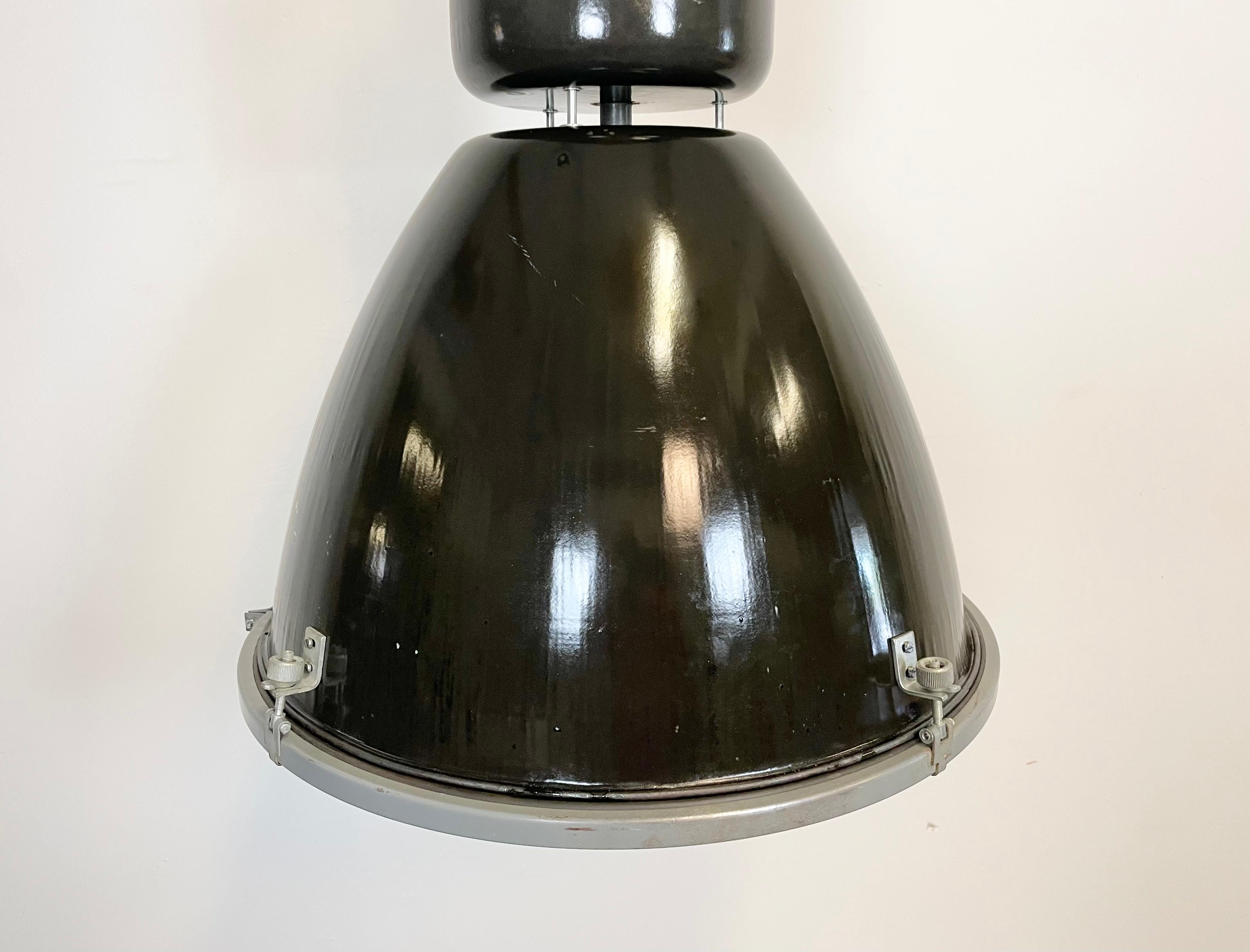 Aluminum Large Black Enamel Industrial Lamp with Clear Glass Cover from Elektrosvit