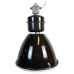 Large Black Enamel Industrial Lamp with Clear Glass Cover from Elektrosvit