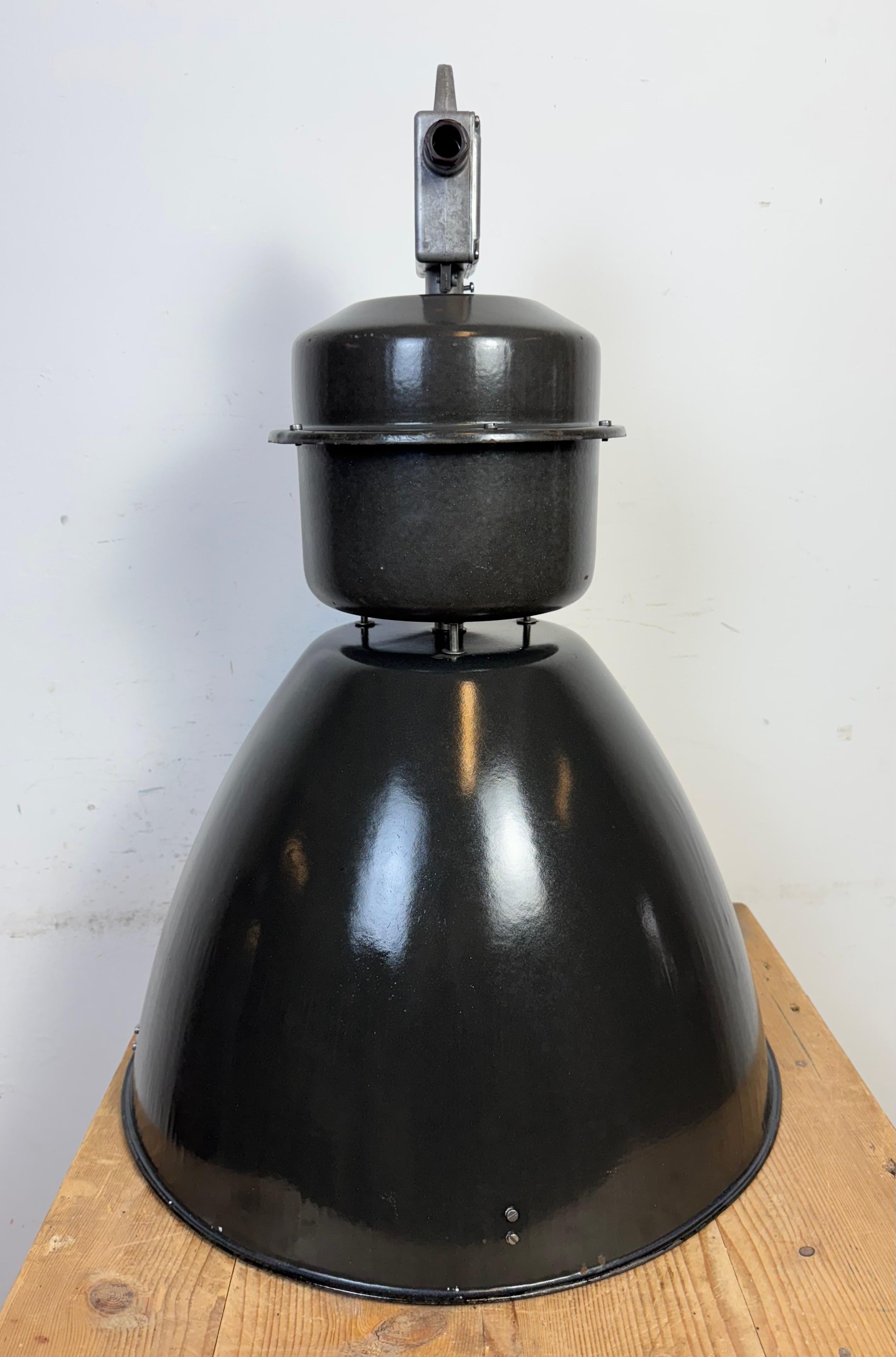 Large Black Enamel Industrial Pendant Lamp from Elektrosvit, 1960s For Sale 8