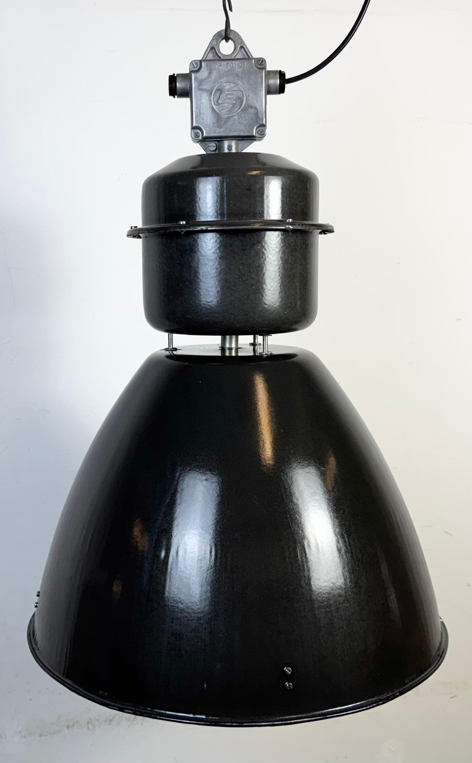 Czech Large Black Enamel Industrial Pendant Lamp from Elektrosvit, 1960s For Sale