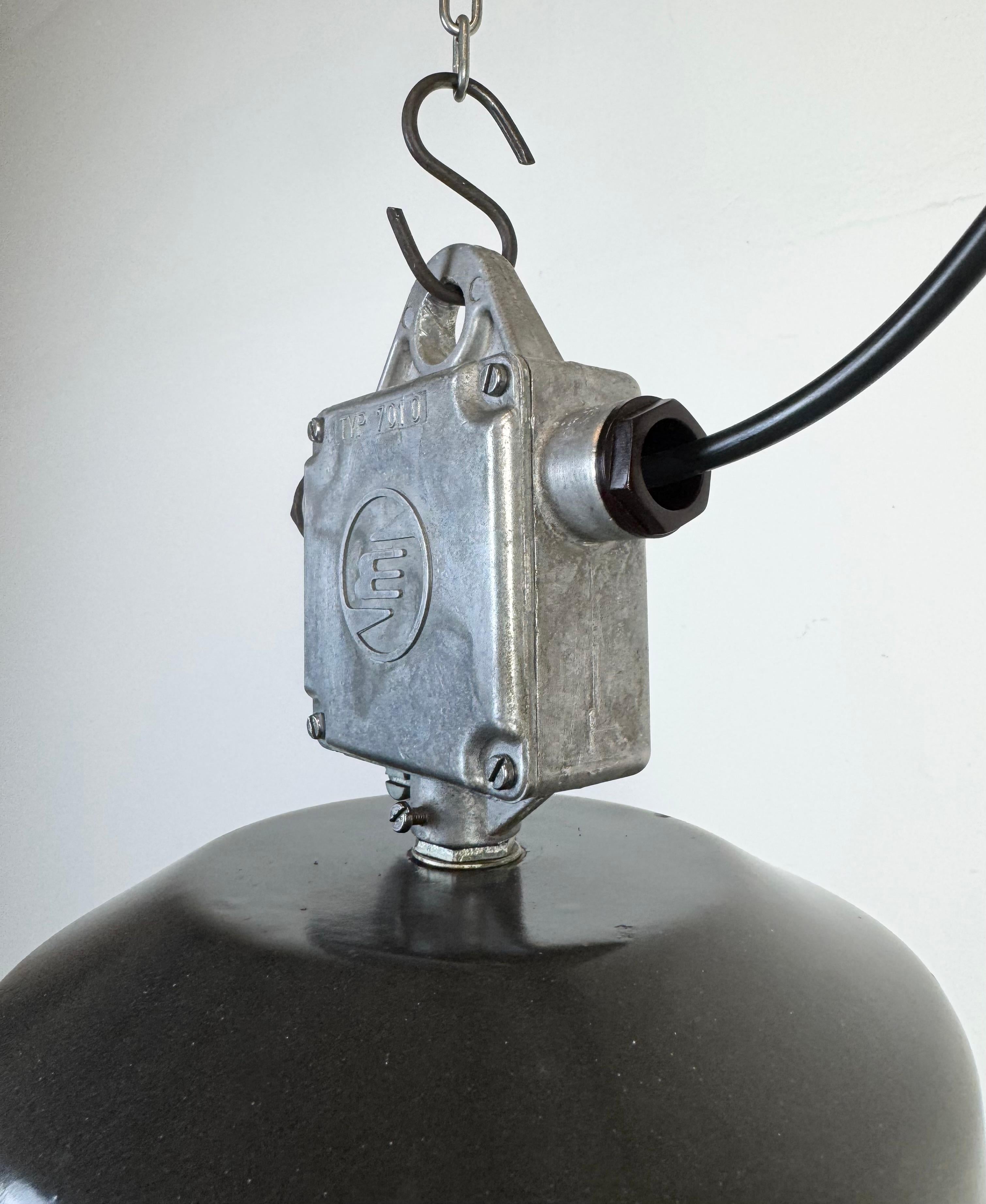 Large Black Enamel Industrial Pendant Lamp from Elektrosvit, 1960s For Sale 1