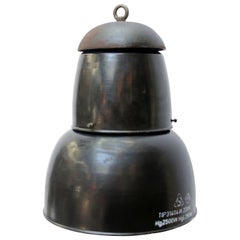 Large Black Enamel Vintage Industrial Cast Iron Pendant Lights