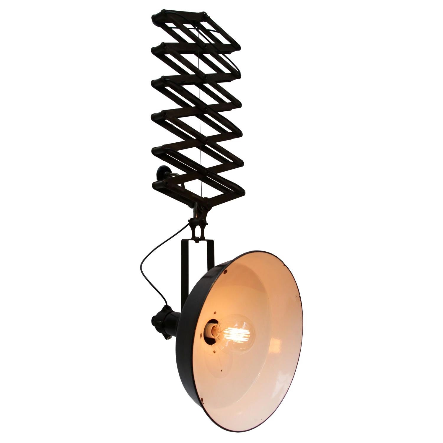 Large Black Enamel Vintage Industrial Metal Scissor Pendant Lamp