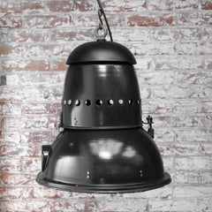 Lámpara Pedante Industrial Vintage Grande Esmaltada en Negro