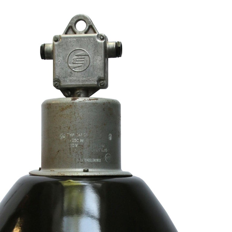 Czech Large Black Enamel Vintage Industrial Pendant Light For Sale