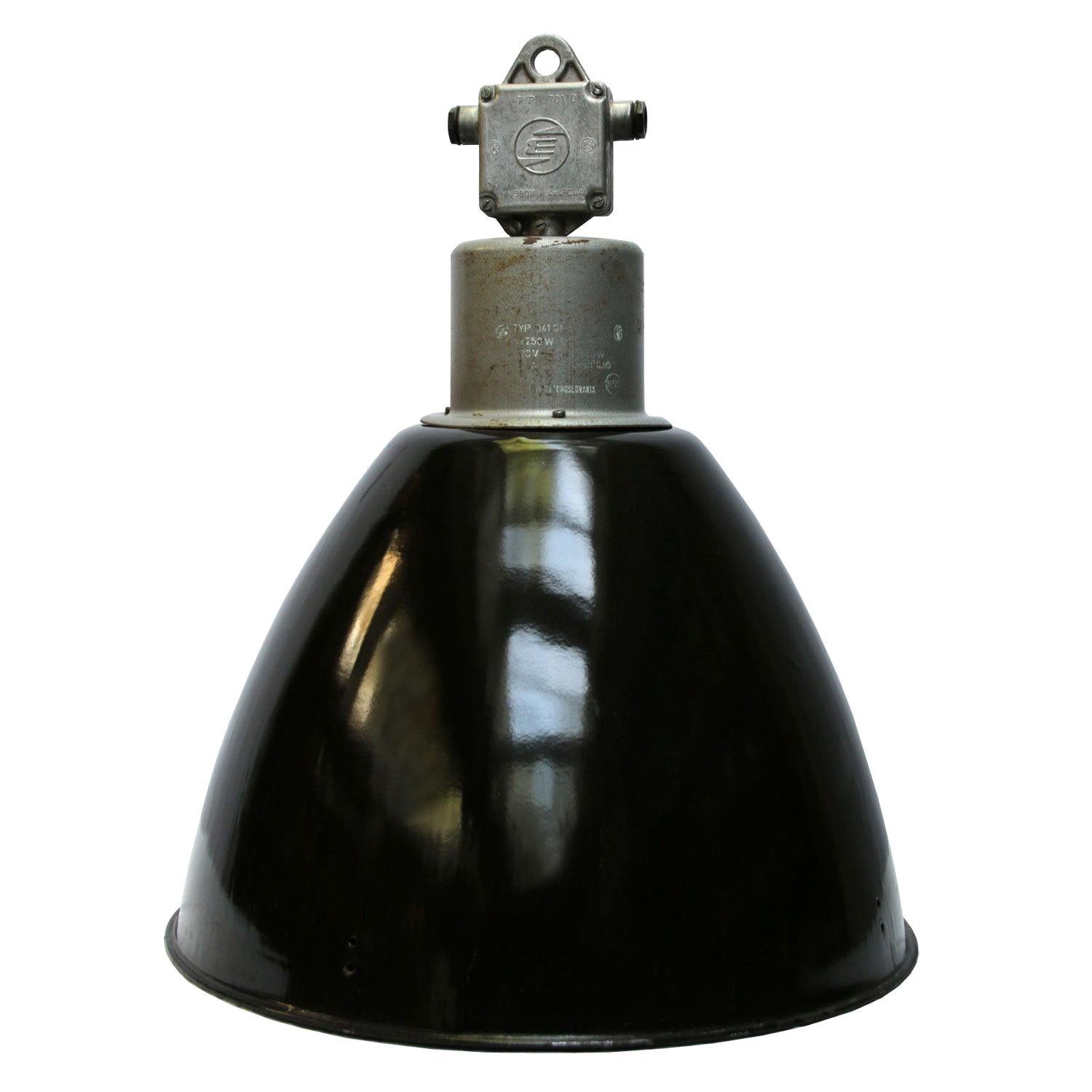Large Black Enamel Vintage Industrial Pendant Light