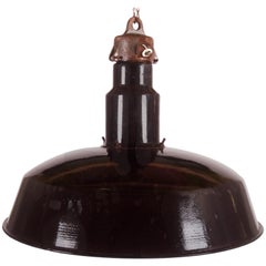 Large Black Enameled Czech Factory, Industrial Pendant Lamp
