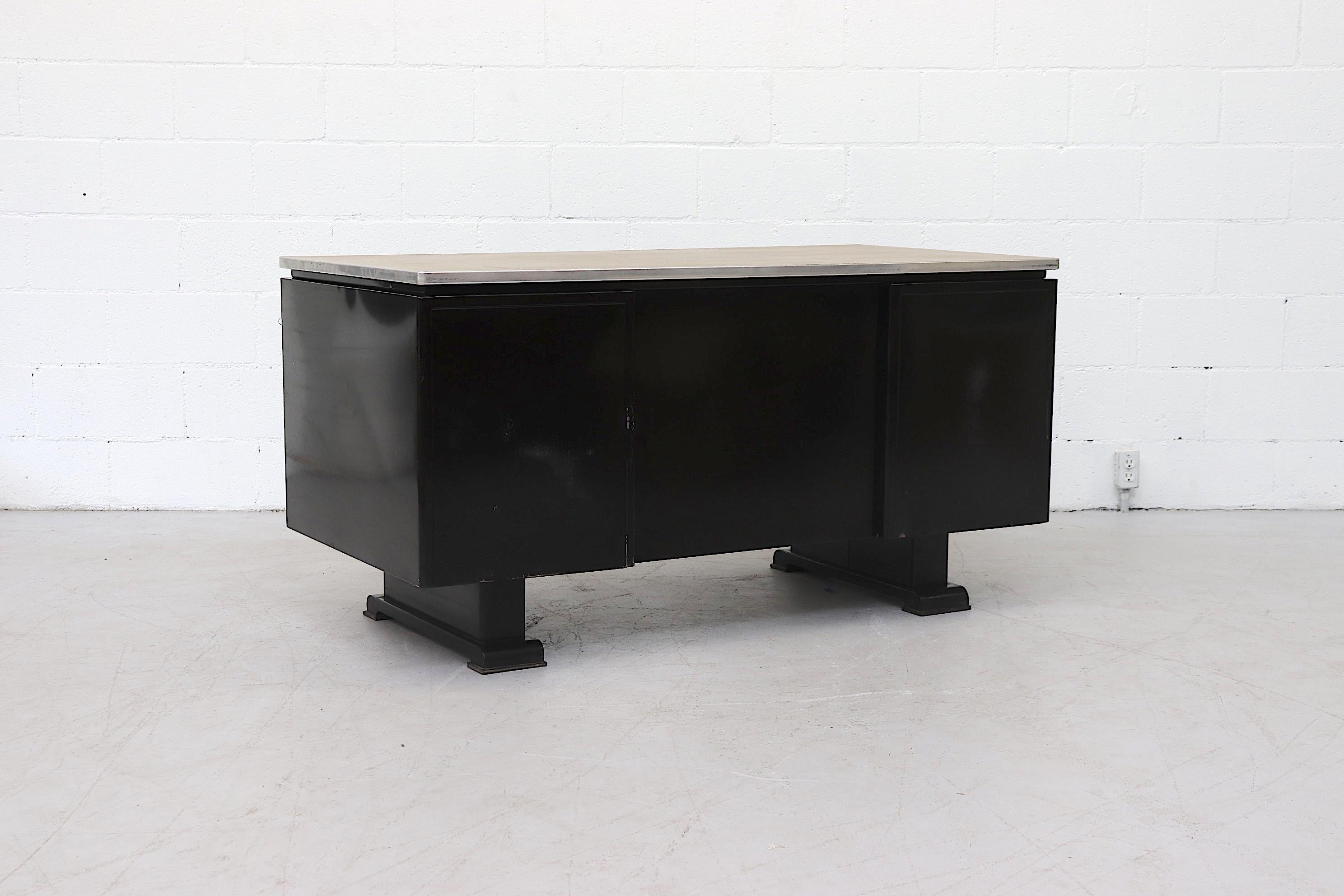 Dutch Large Black Enameled Industrial Desk by Van Blerk Tilburg