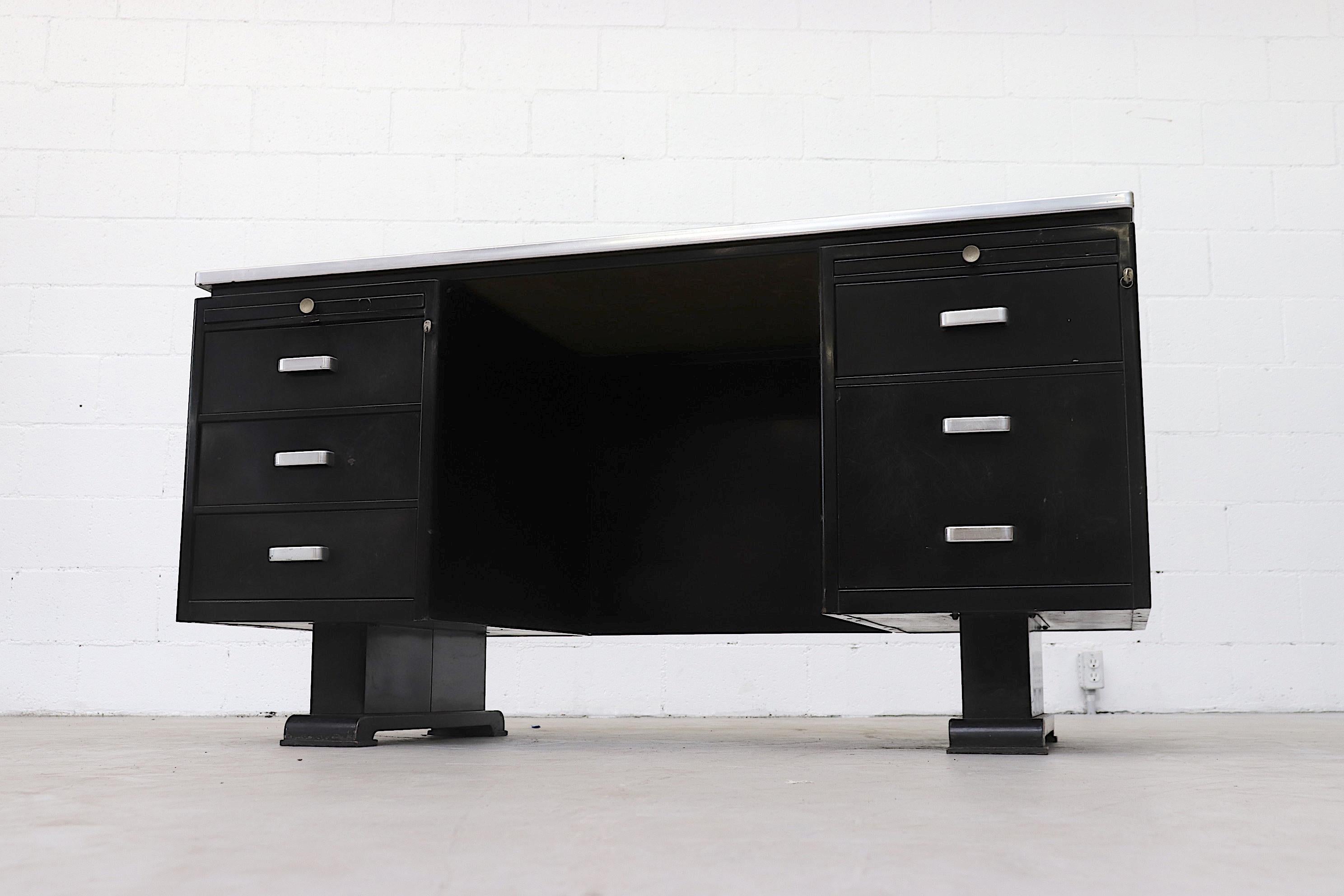 Mid-20th Century Large Black Enameled Industrial Desk by Van Blerk Tilburg