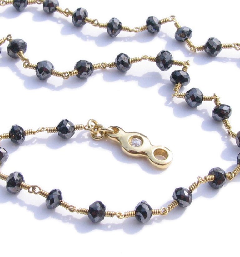 Large Black Faceted Diamond Bead 18K Gold Necklace by Christopher