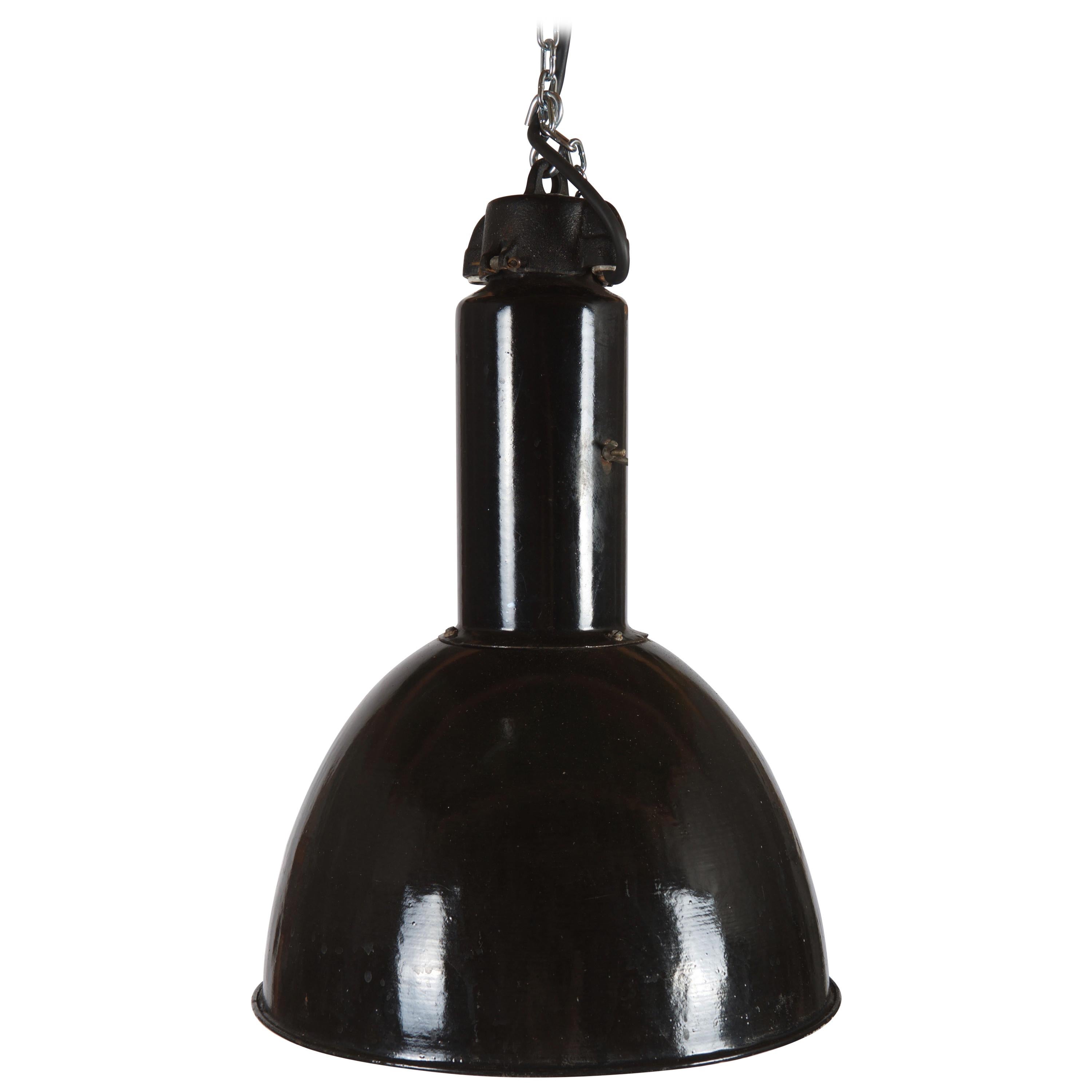 Large Black Factory, Industrial Pendant Lamp For Sale