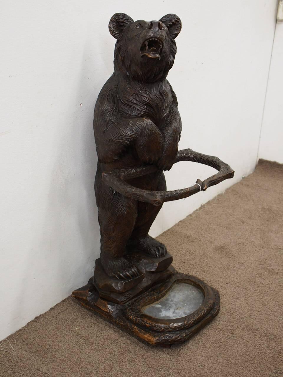 German Large Black Forest Carved Bear Stick Stand, circa 1880