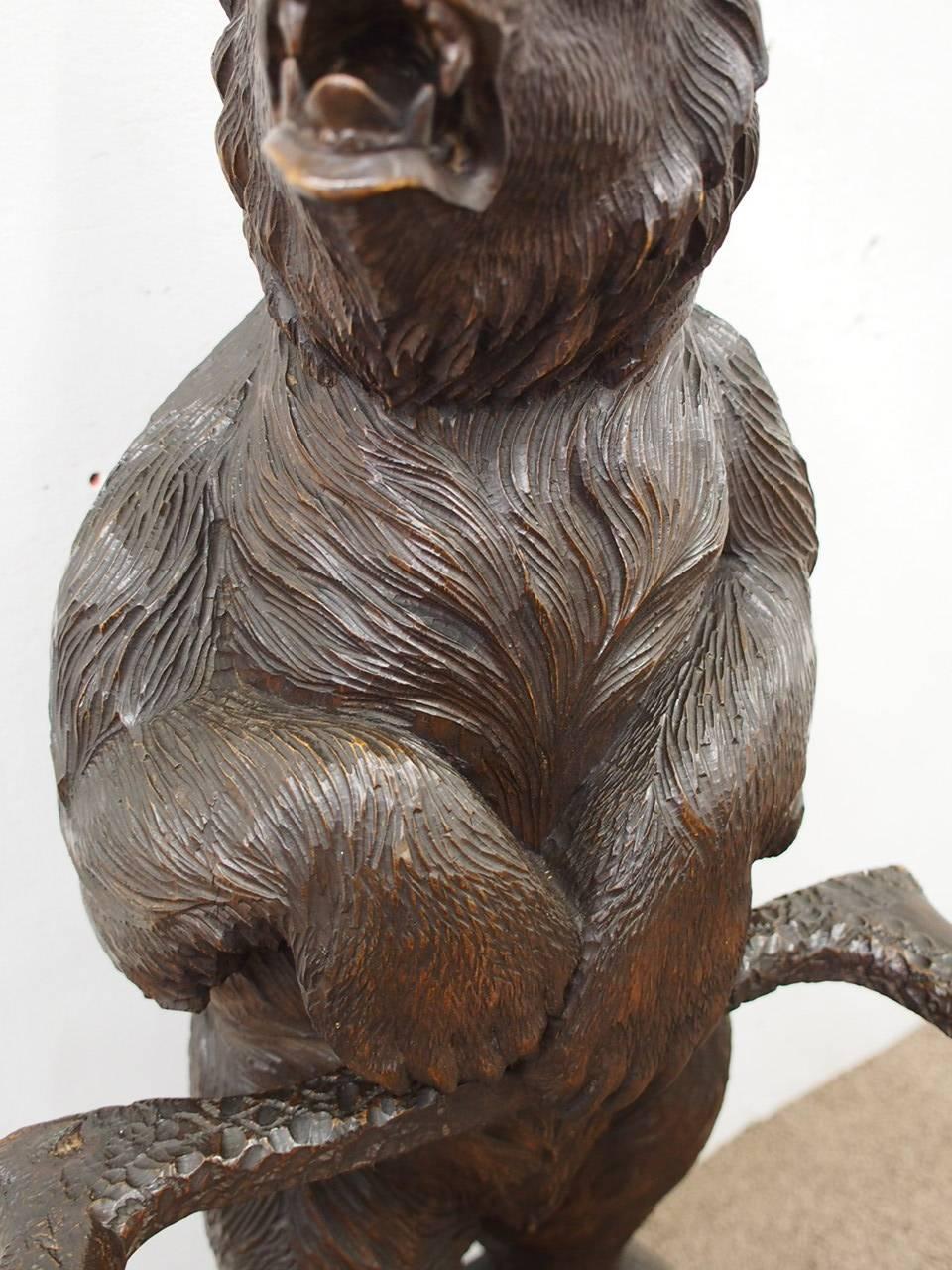 Large Black Forest Carved Bear Stick Stand, circa 1880 1