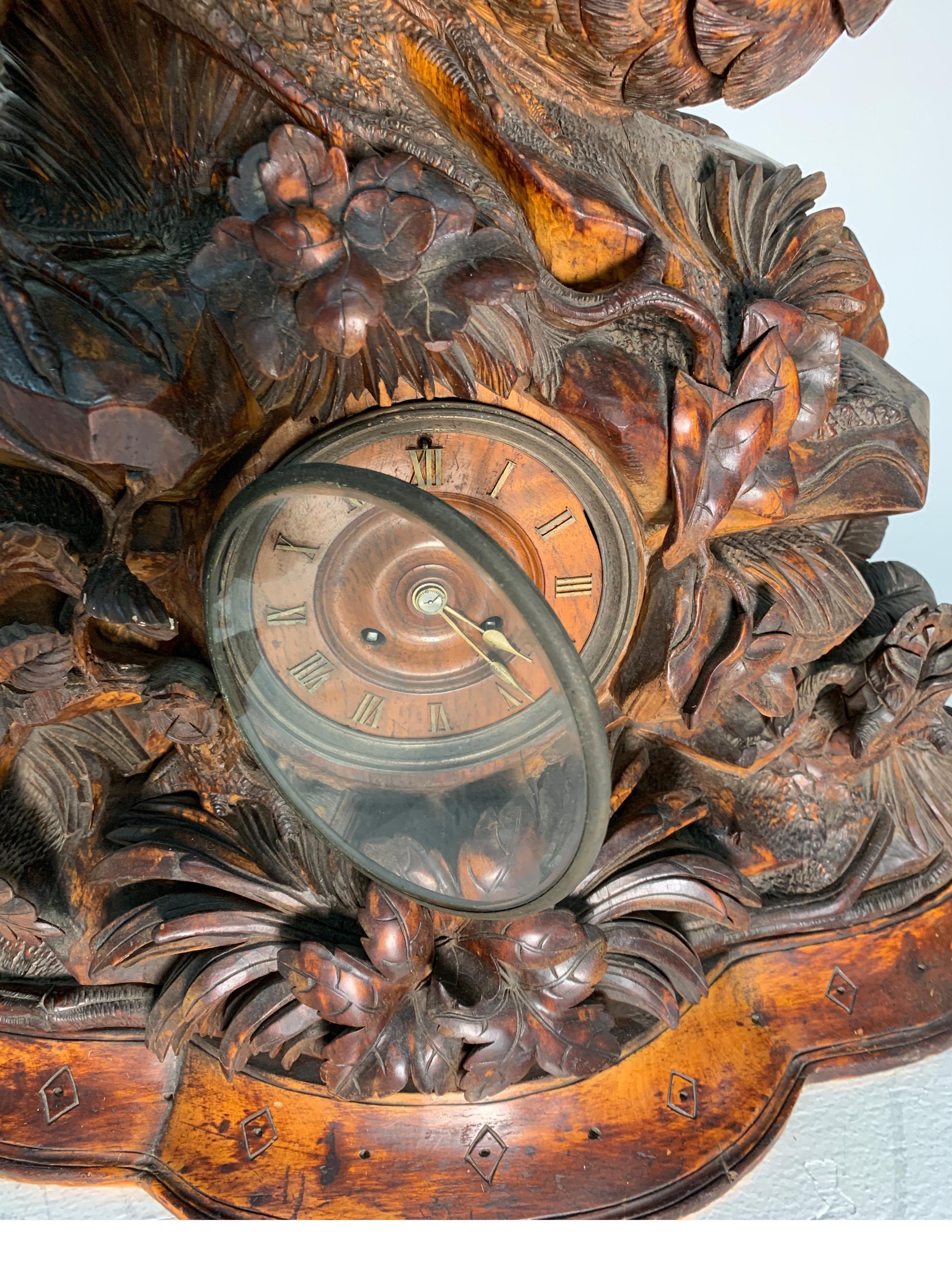Large German Black Forest Carved Clock, 19th Century 5