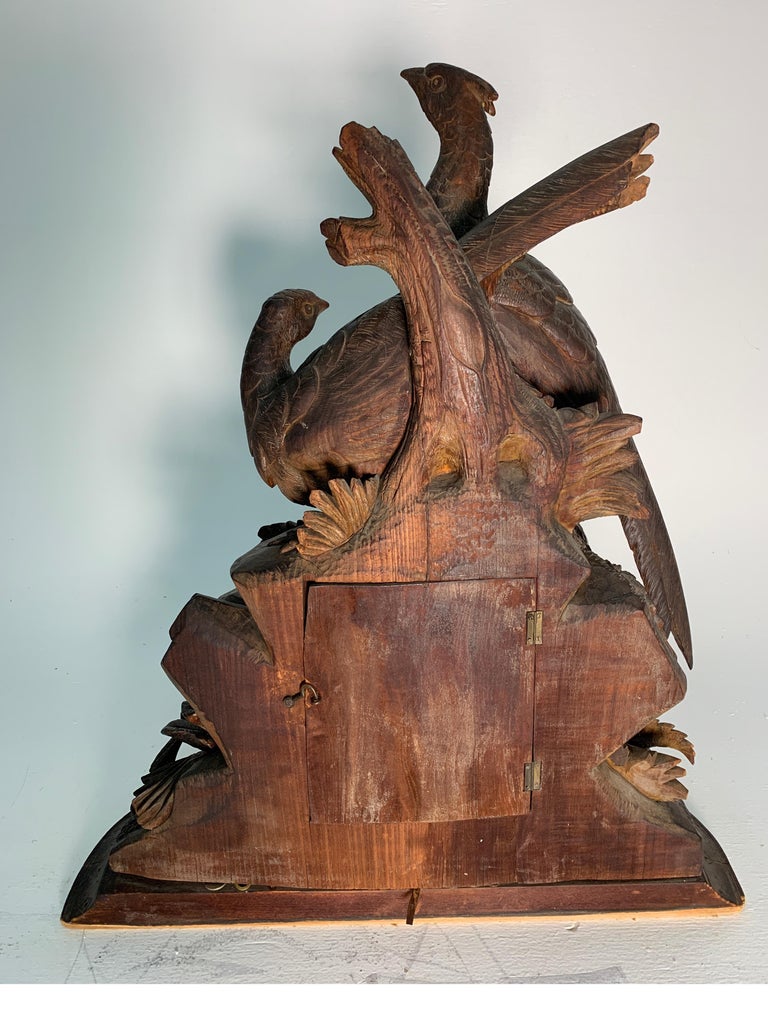 Large German Black Forest Carved Clock, 19th Century For Sale at 1stDibs