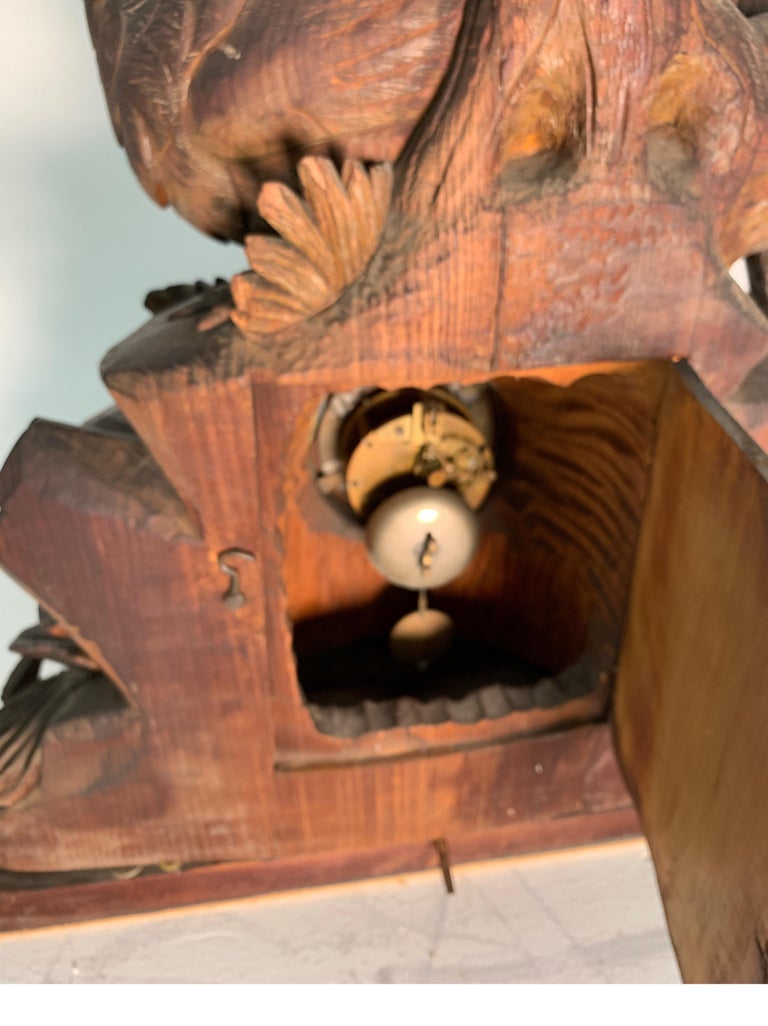 Large German Black Forest Carved Clock, 19th Century For Sale at 1stDibs