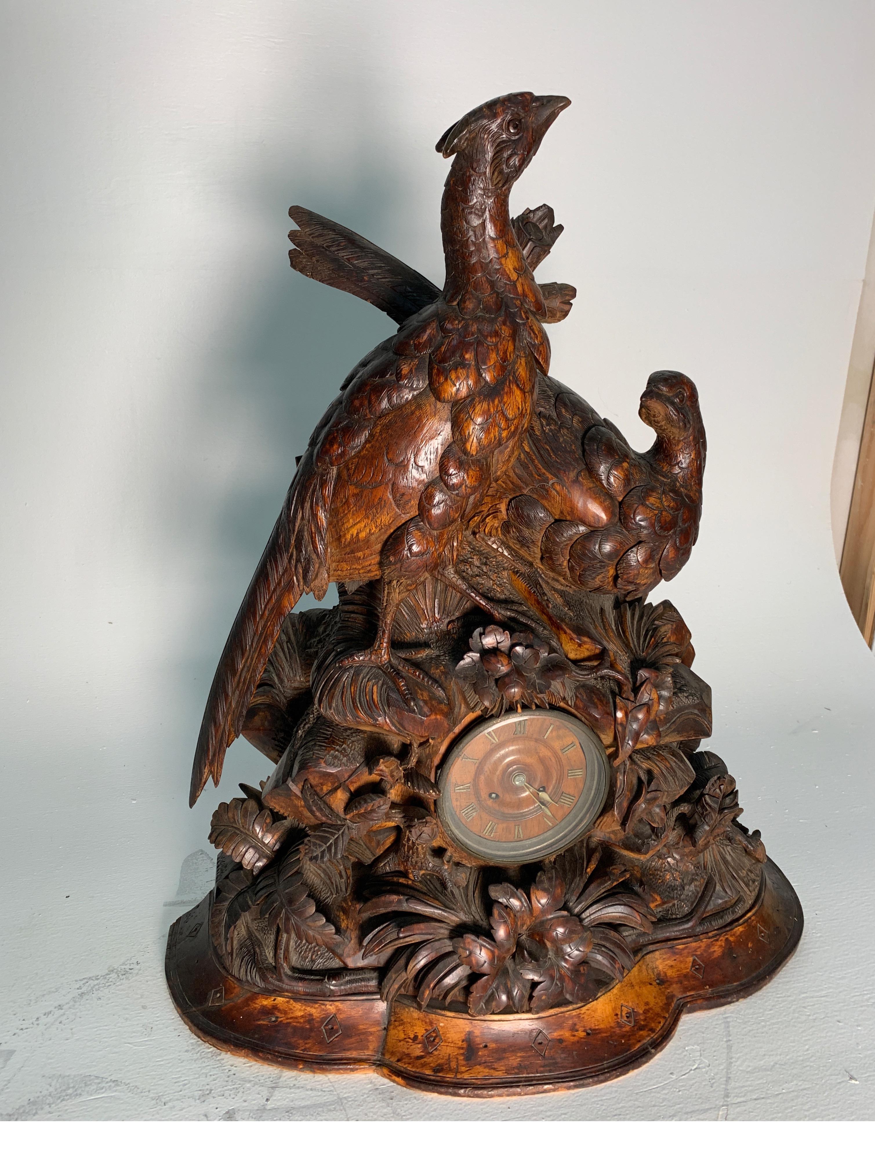 Large German Black Forest Carved Clock, 19th Century 3
