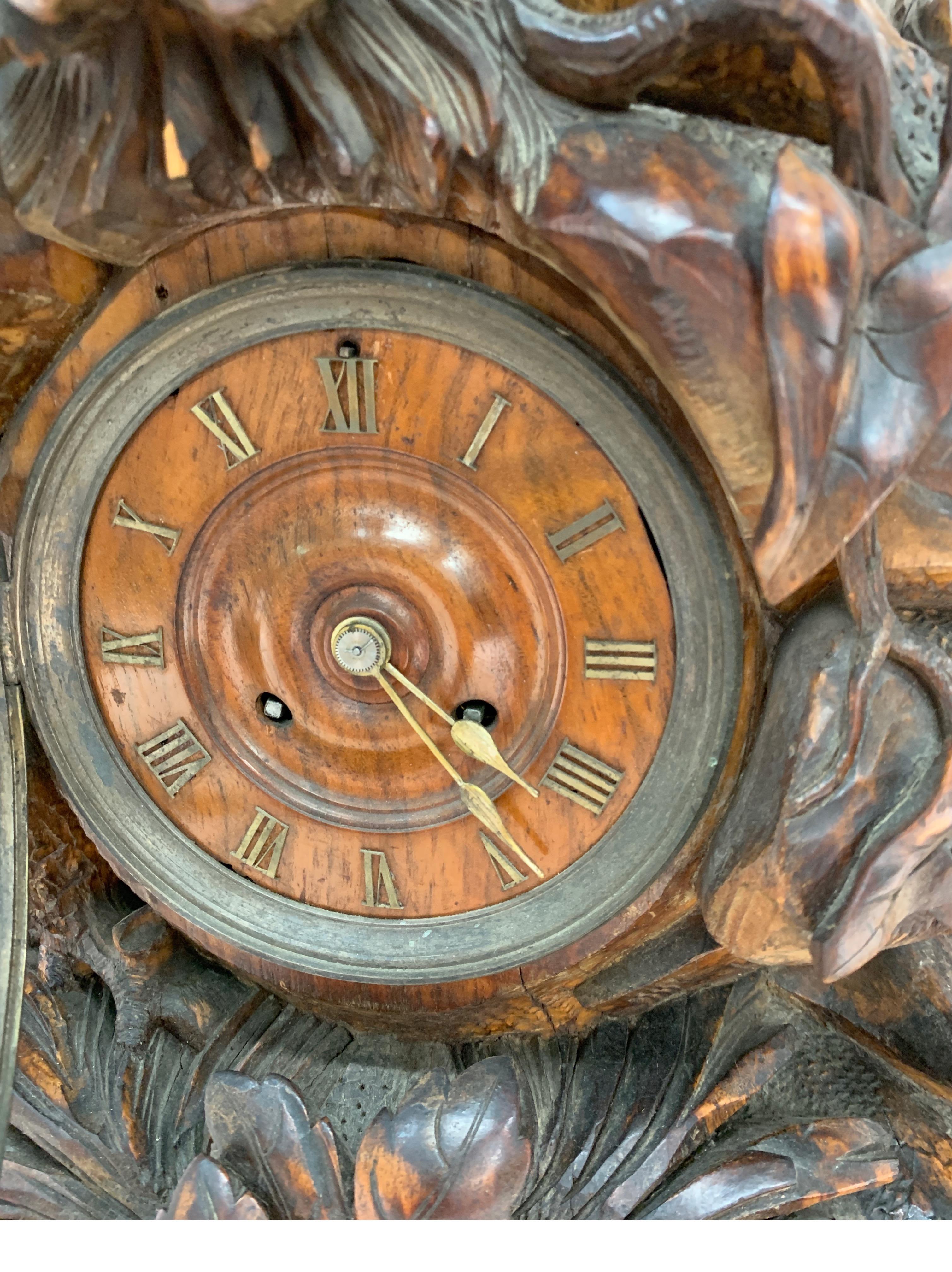 Large German Black Forest Carved Clock, 19th Century 4