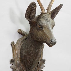Large Black Forest Carved Deer Head by Madl & Son, Ca. 1900