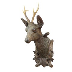 Large Black Forest Carved Deer Head by Madl & Son, Ca. 1900