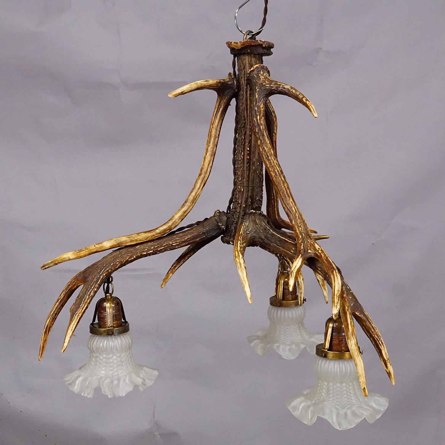 Tedesco Grande lampada da soffitto Black Forest con corna di cervo in vendita