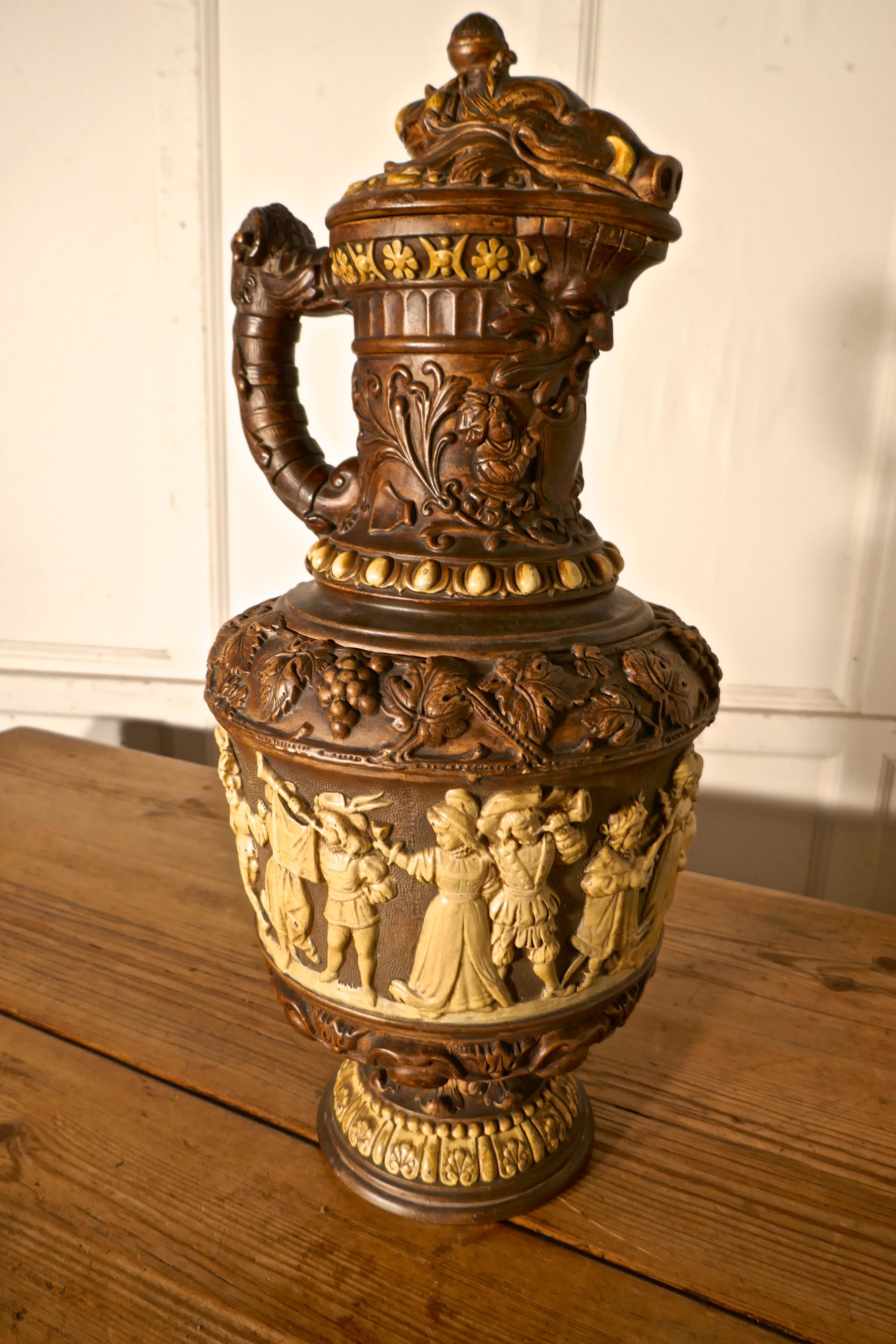 Large Black Forest Harvest Pottery Wine Jug, on a Hunting Theme 1