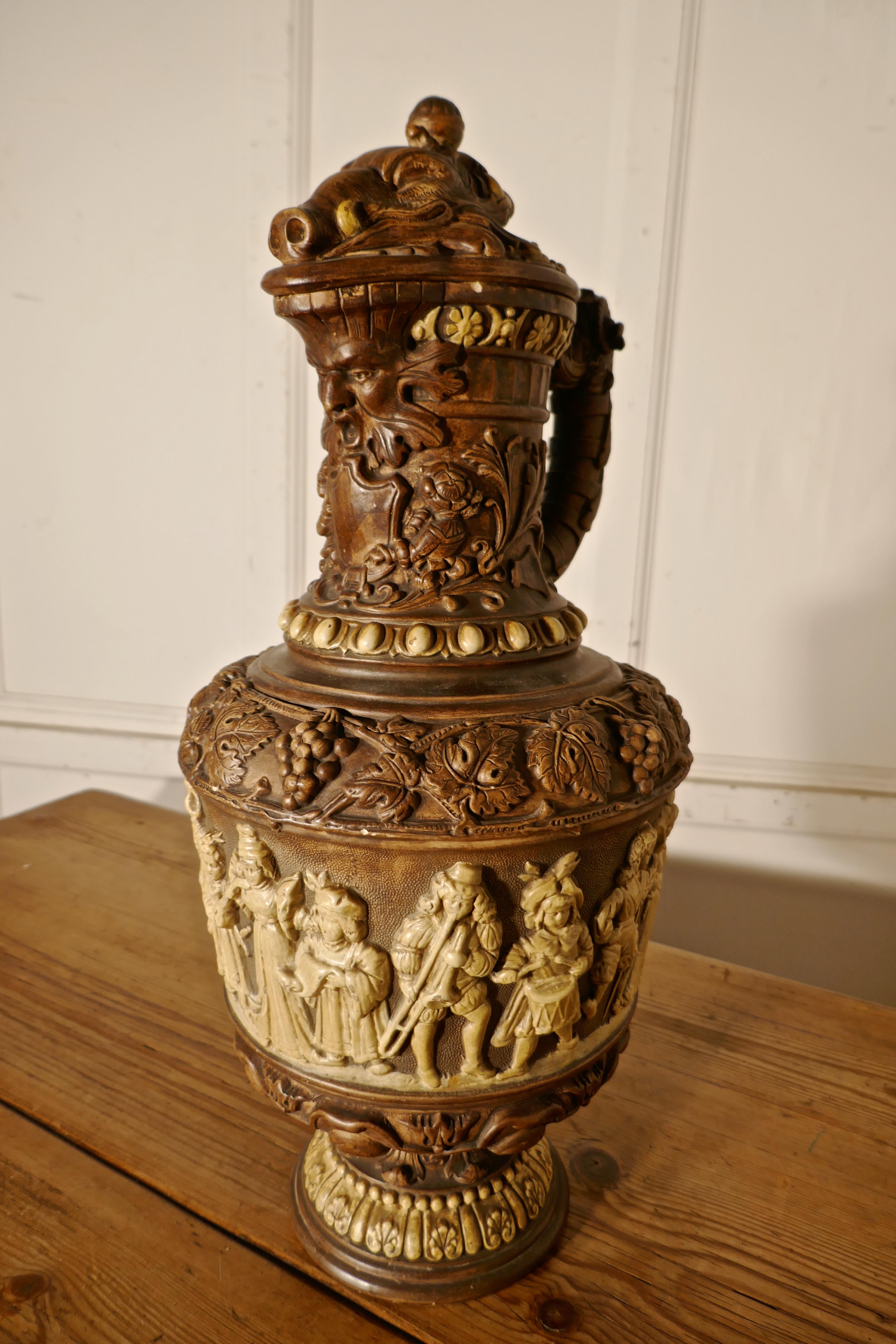 Large Black Forest Harvest Pottery Wine Jug, on a Hunting Theme 4