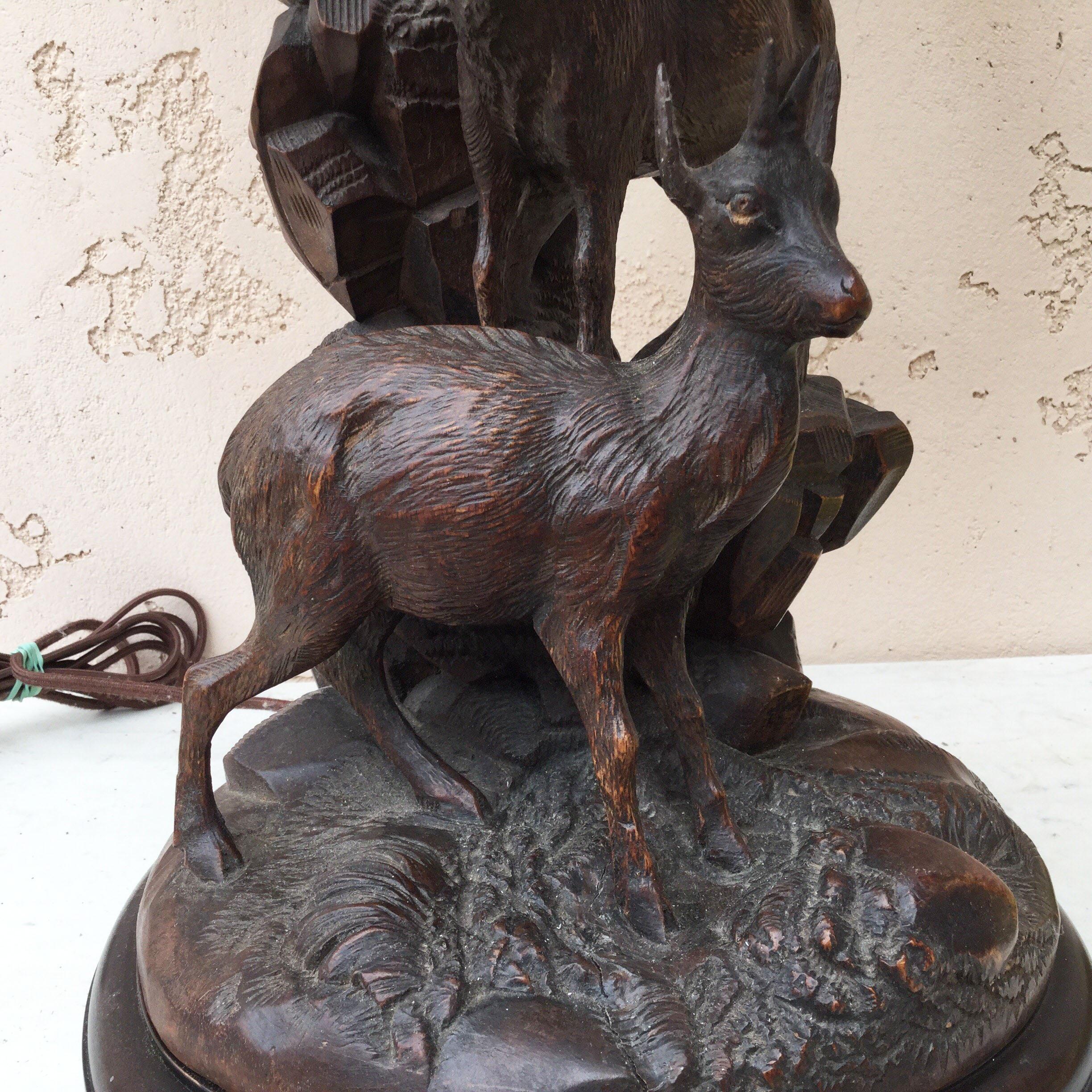 Hand-Carved Large Black Forest Lamp Mountain Goats, circa 1880 For Sale