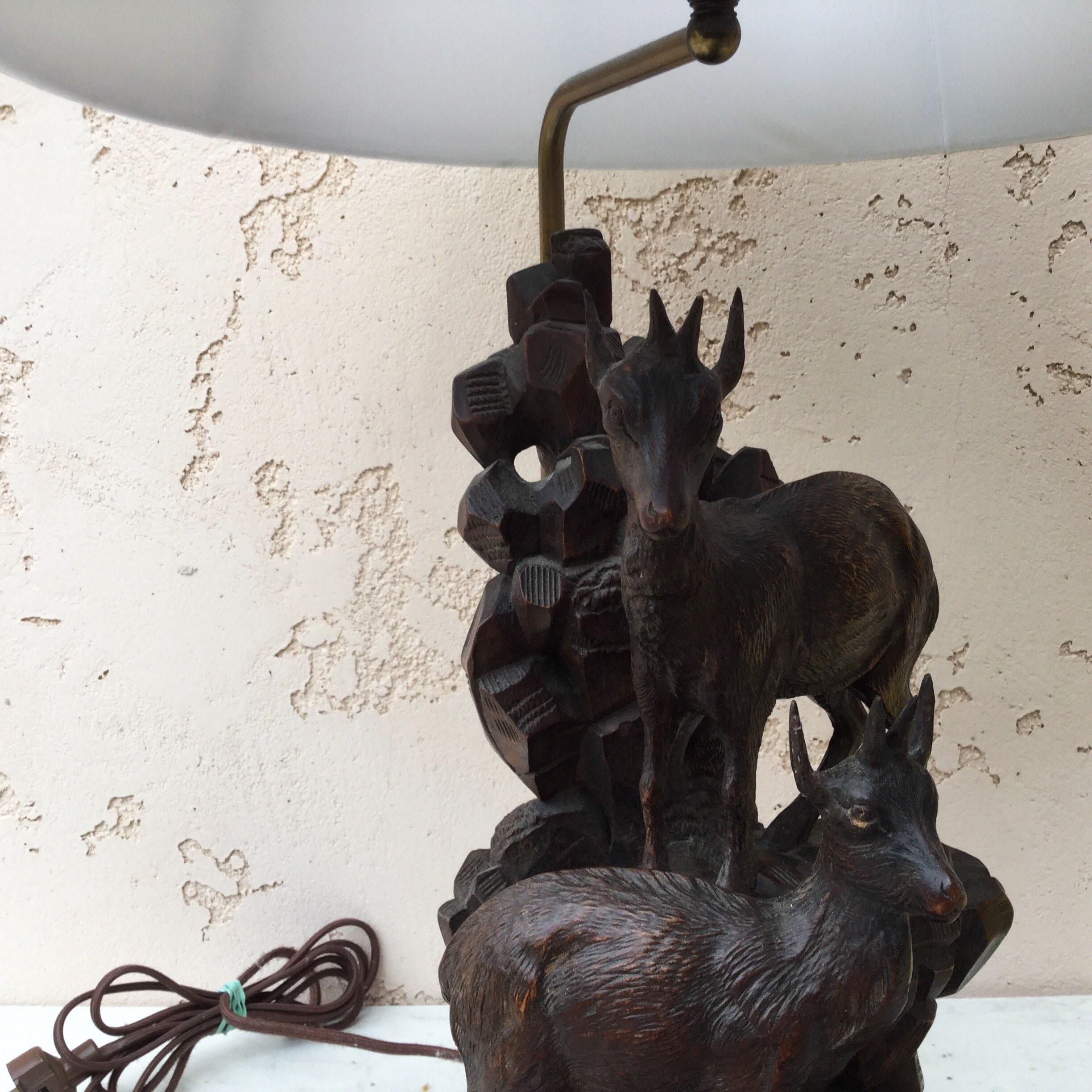 Late 19th Century Large Black Forest Lamp Mountain Goats, circa 1880 For Sale