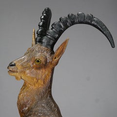 Large Black Forest Woodcarving Ibex Sculpture, Austria, circa 1920