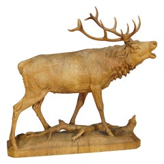 Large Black Forest Wooden Carved Stag Sculpture, ca. 1920 Pinterest Button Item