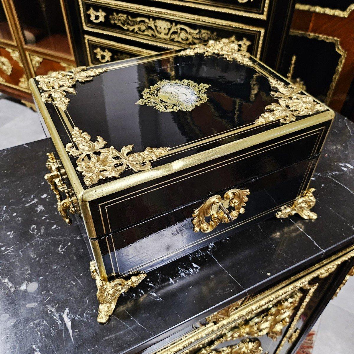 Blackened Large Black French Napoleon III Boulle Gilt Bronze  Decorative Box 19th Century