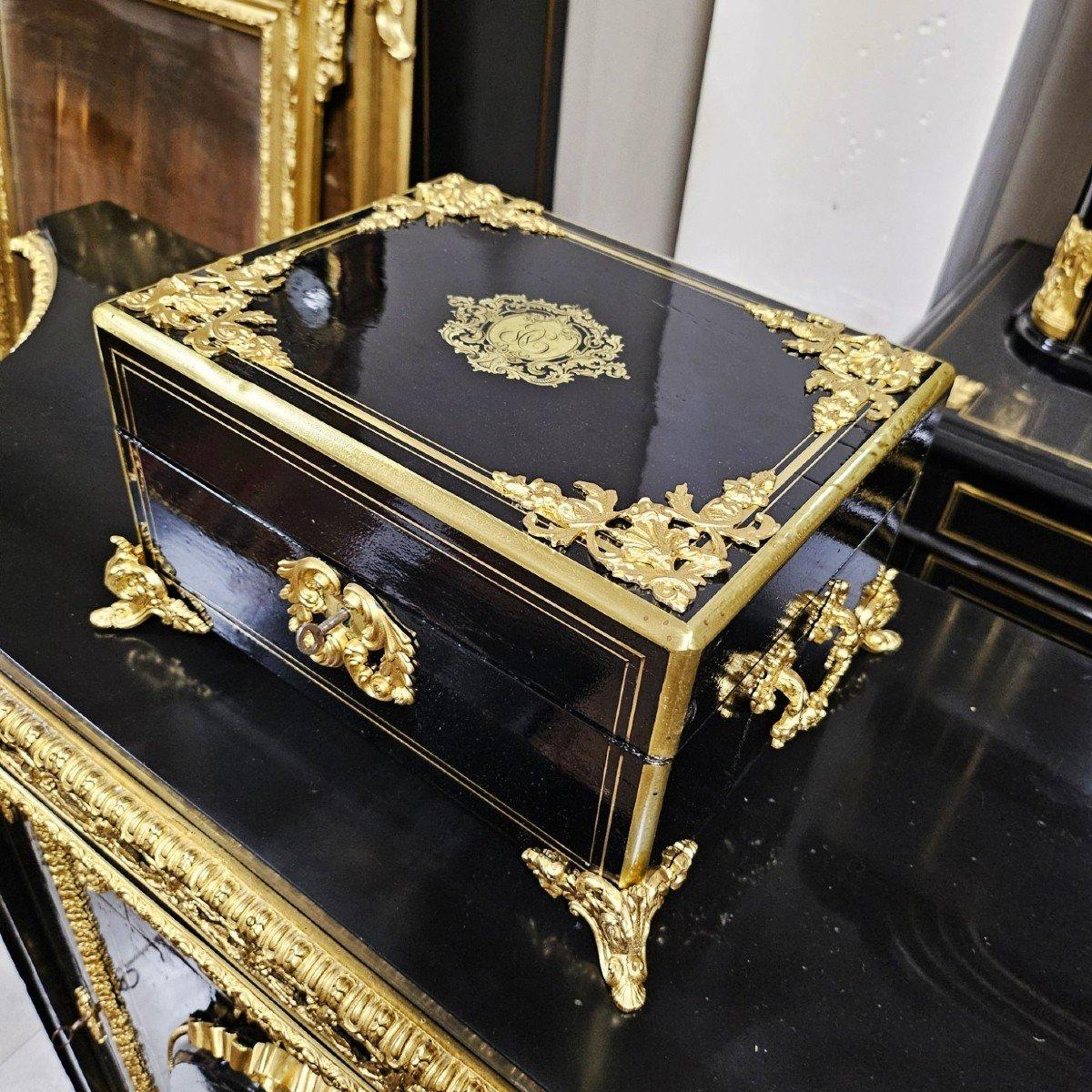 Large Black French Napoleon III Boulle Gilt Bronze  Decorative Box 19th Century 3