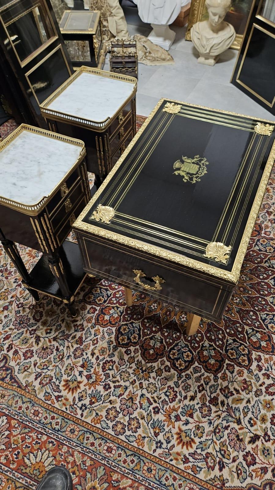 Very Large Black French Napoleon III Boulle Brass Decorative Box 19th Century 10