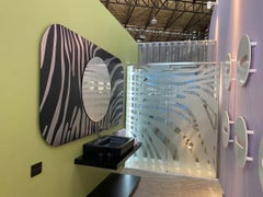 Large Black Glass Wall Mirror with Zebra Pattern by Designer