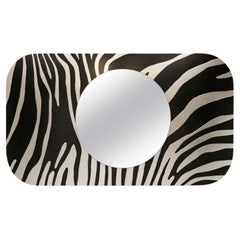 Large Black Glass Wall Mirror with Zebra Pattern by Designer