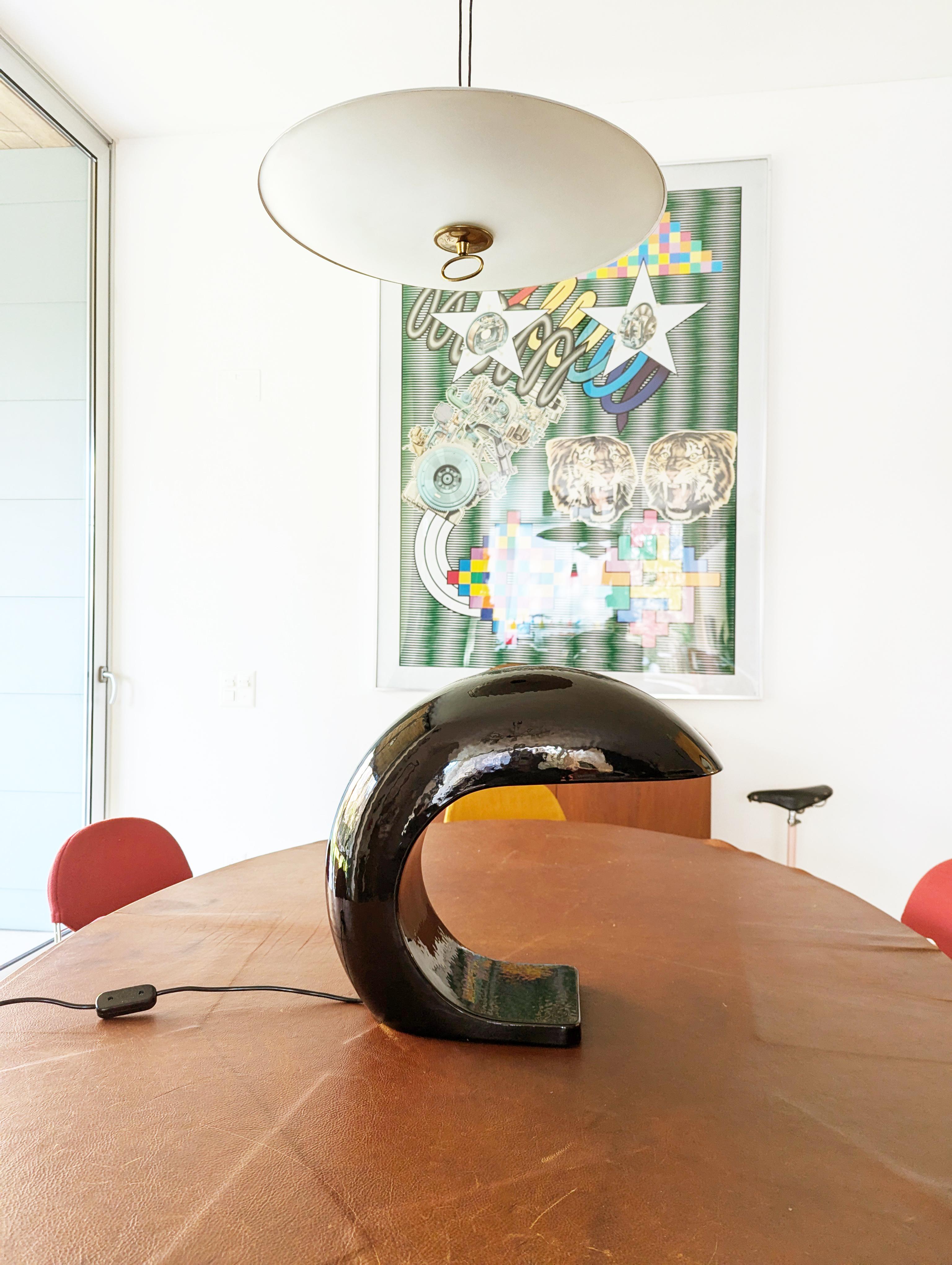 Grande lampada da tavolo degli anni '70 in ceramica smaltata nera di Ivo Sedazzari per Prisma In condizioni buone in vendita a Varese, Lombardia