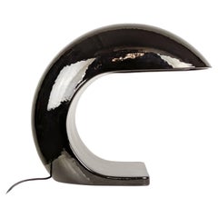 Large Black glazed ceramic 1970s table lamp by Ivo Sedazzari for Prisma