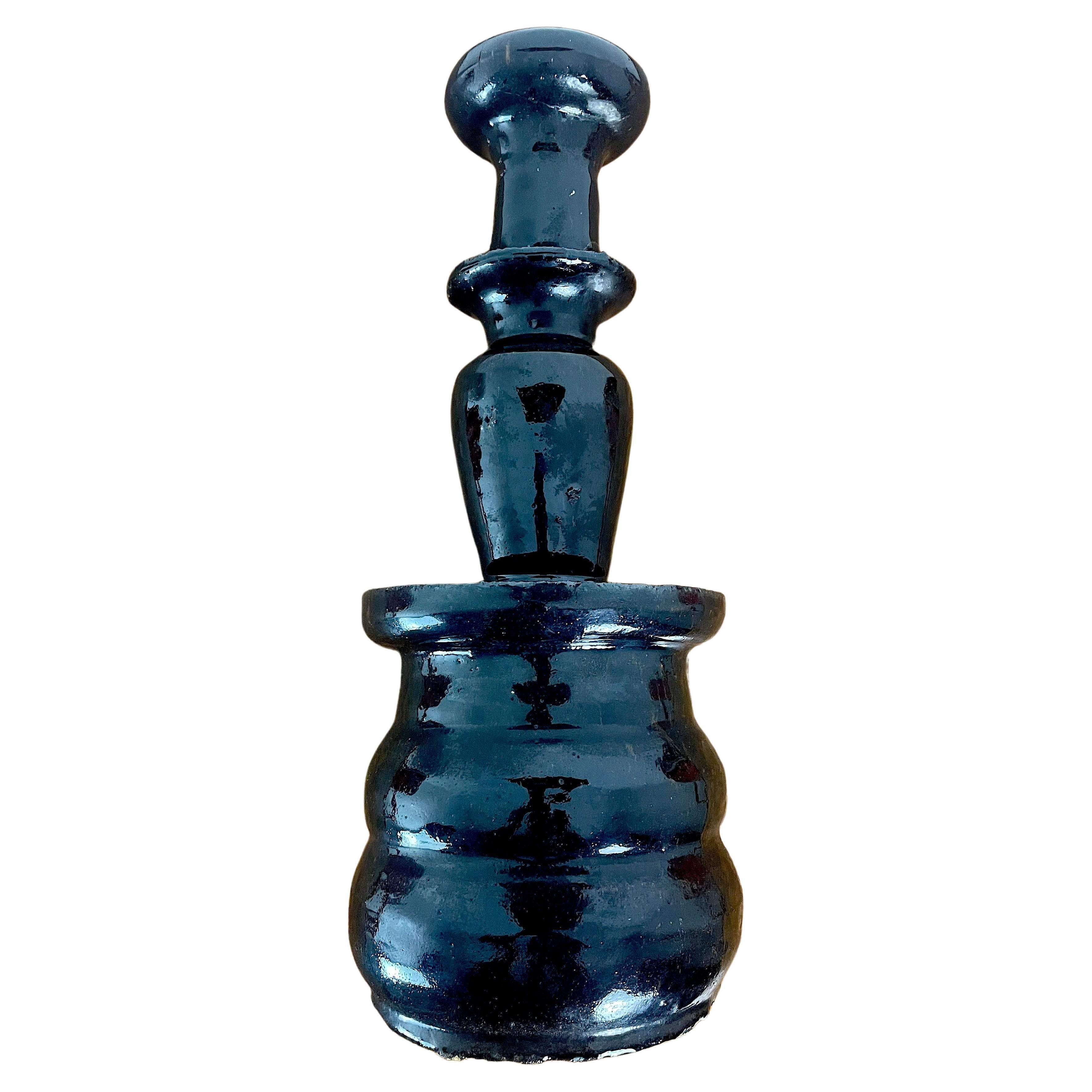 Large Black Glazed Chinese Ceramic Altar Candlestick 19th Century For Sale
