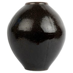Used Large Black Glazed Earthenware Pot, 20th Century