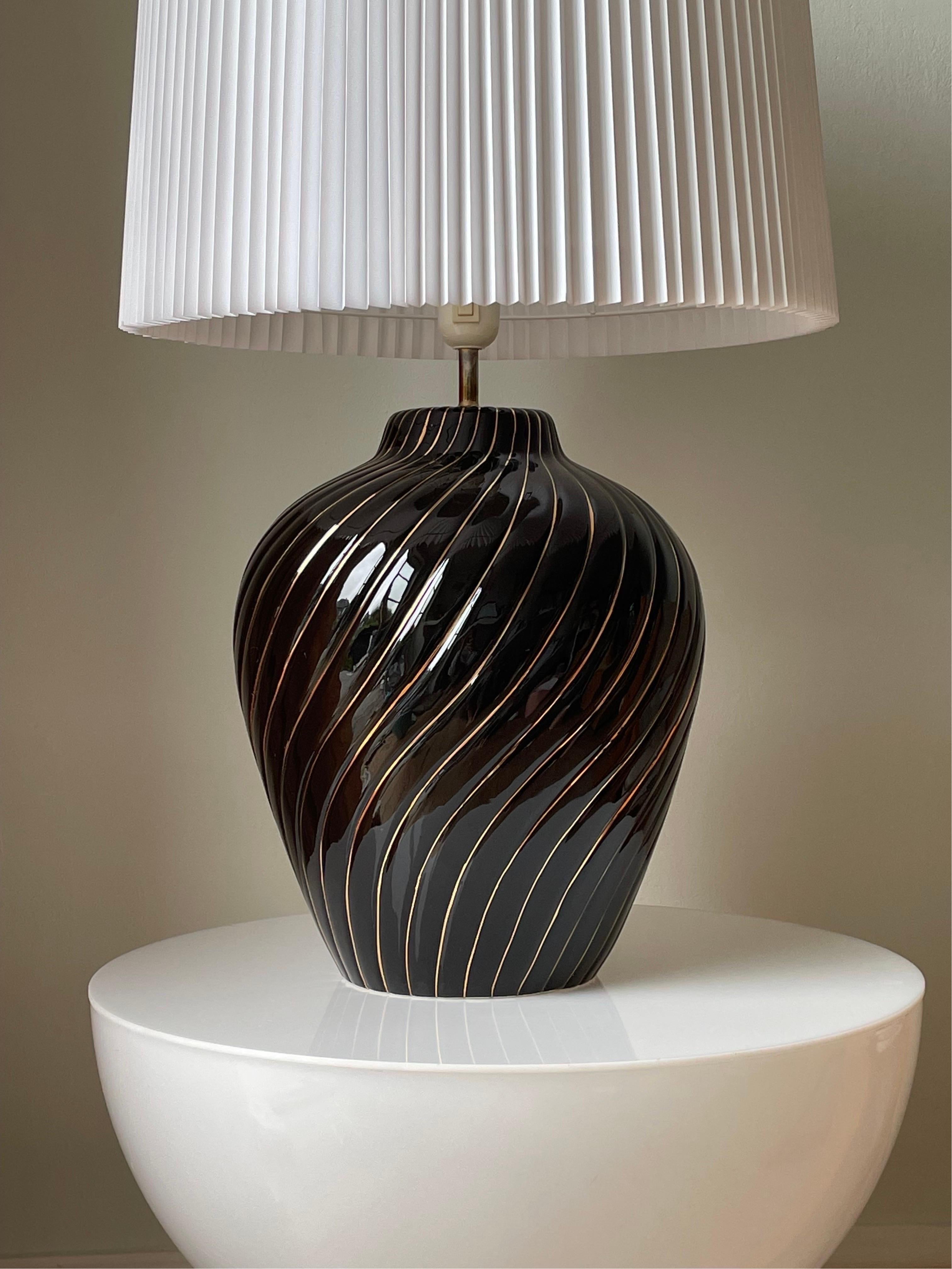 Italian Large Tommaso Barbi Style Black Gold Table Lamp, Italy, 1970s For Sale