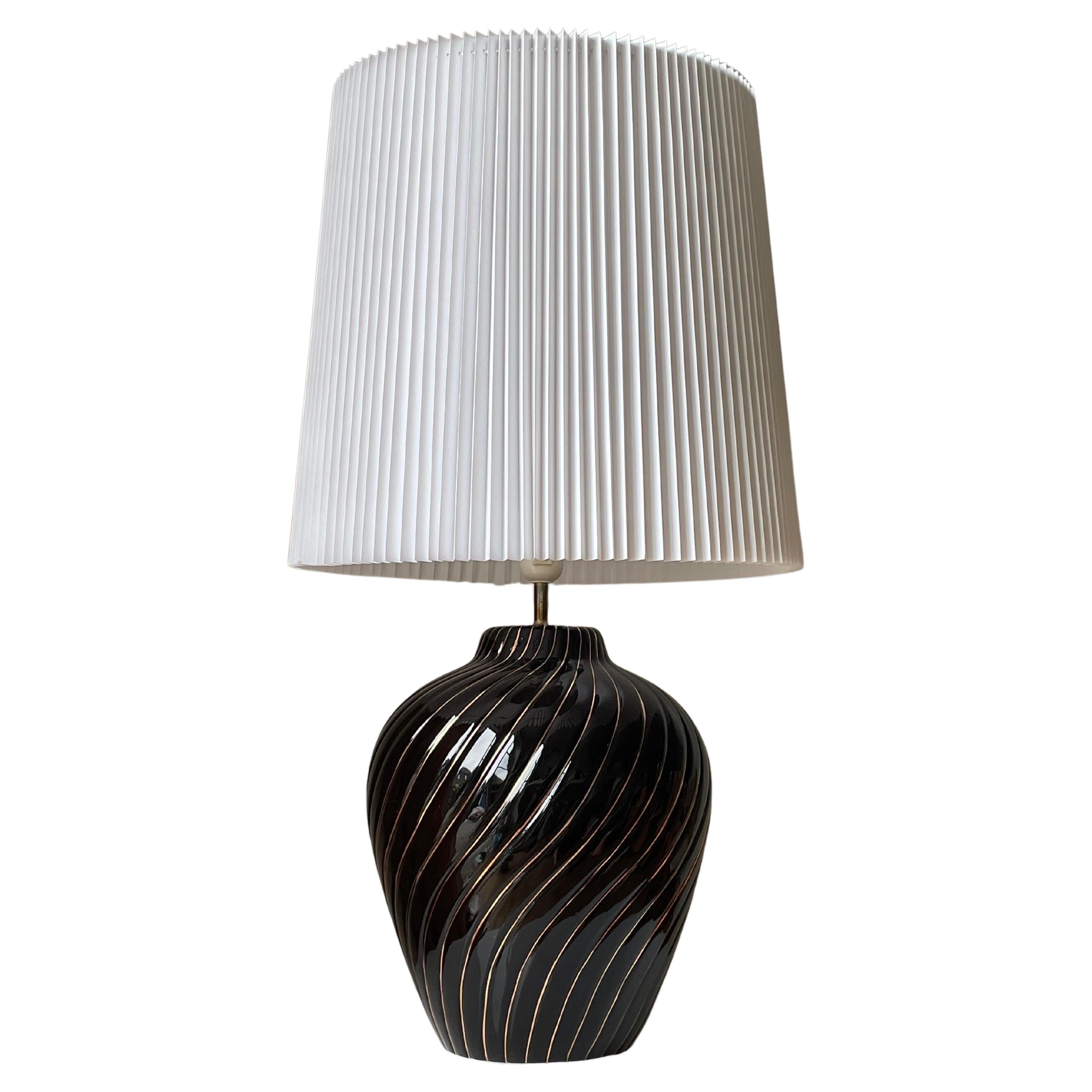 Large Tommaso Barbi Style Black Gold Table Lamp, Italy, 1970s