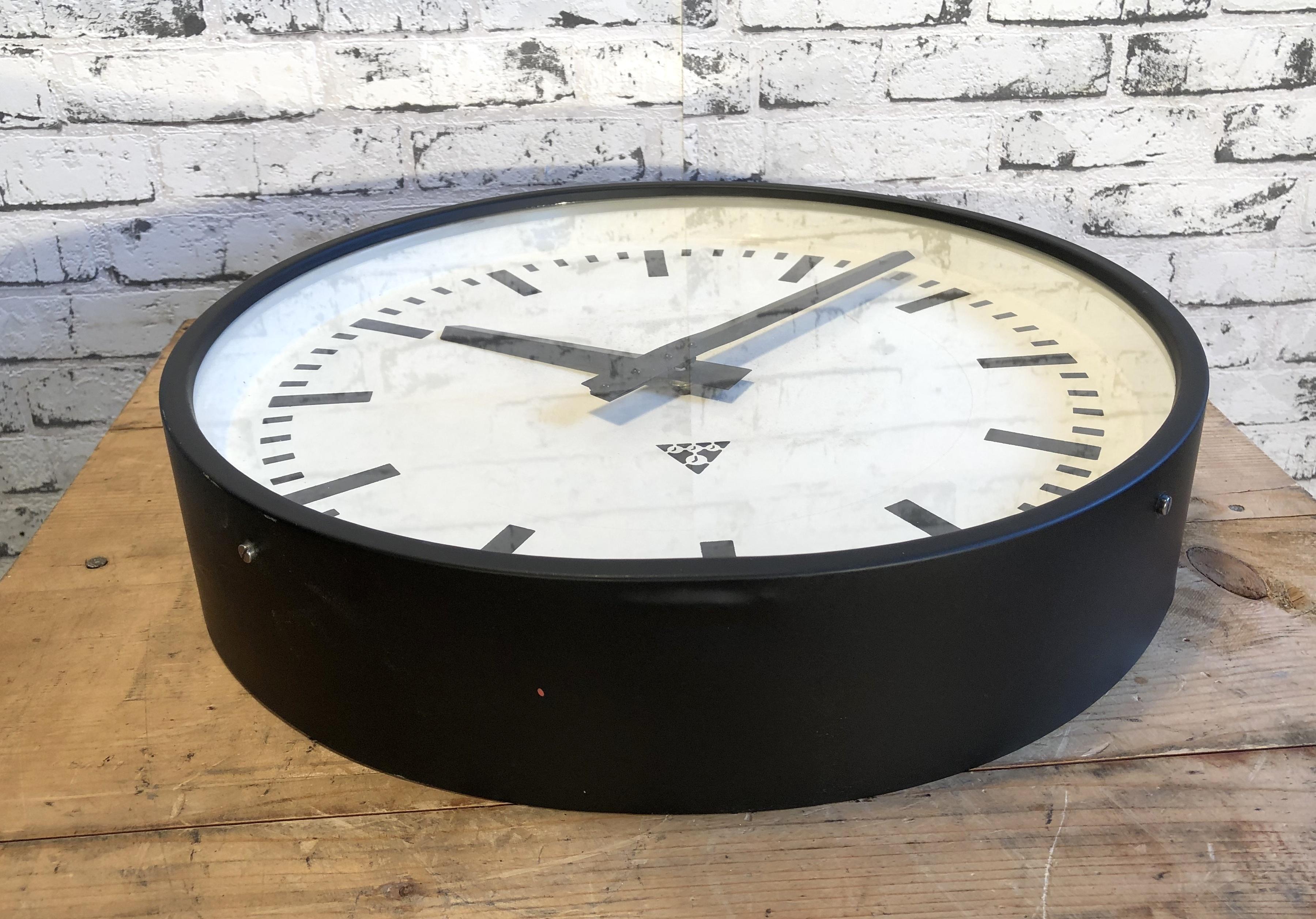 Lacquered Large Black Industrial Clock From Pragotron, 1960s