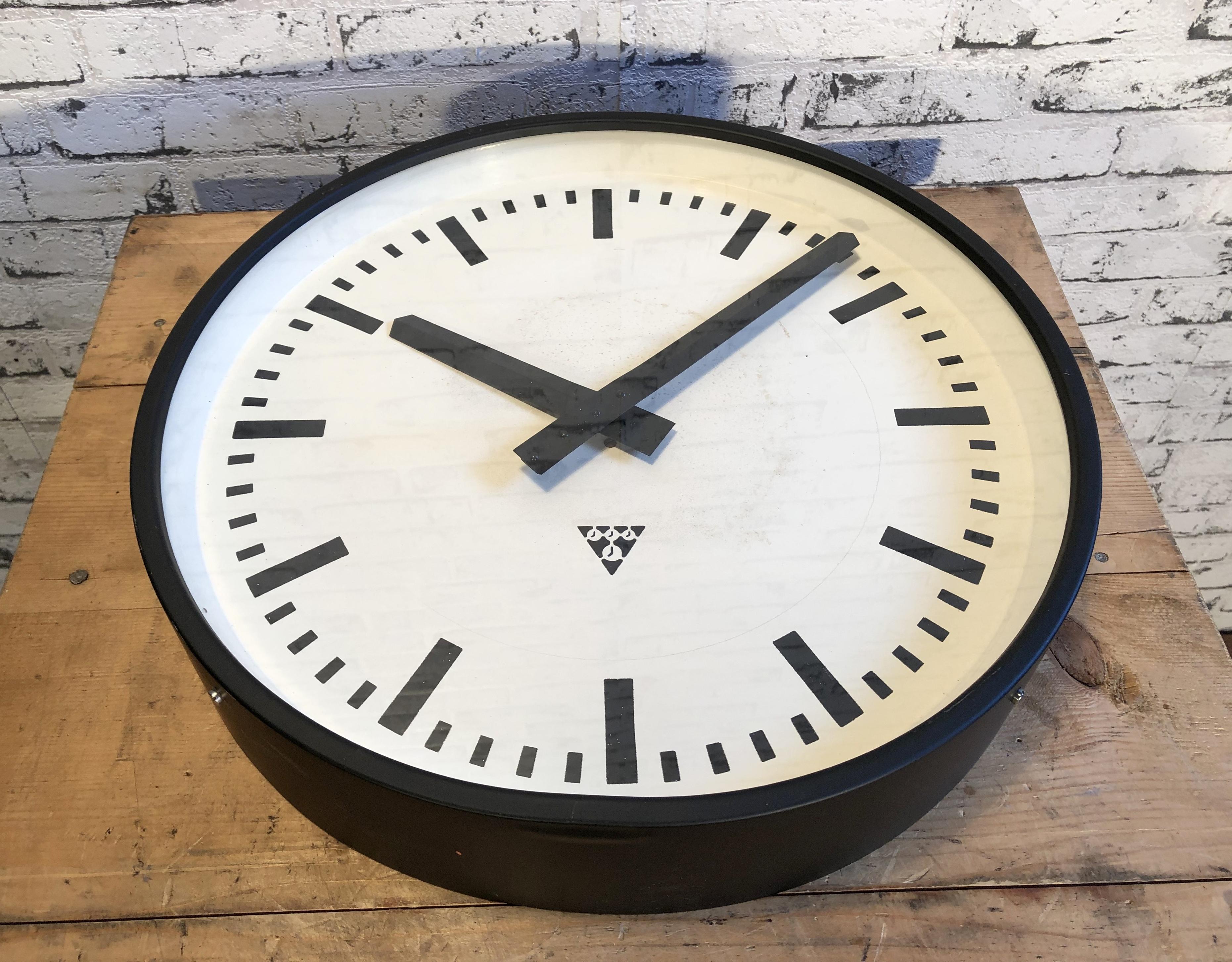 Large Black Industrial Clock From Pragotron, 1960s 2