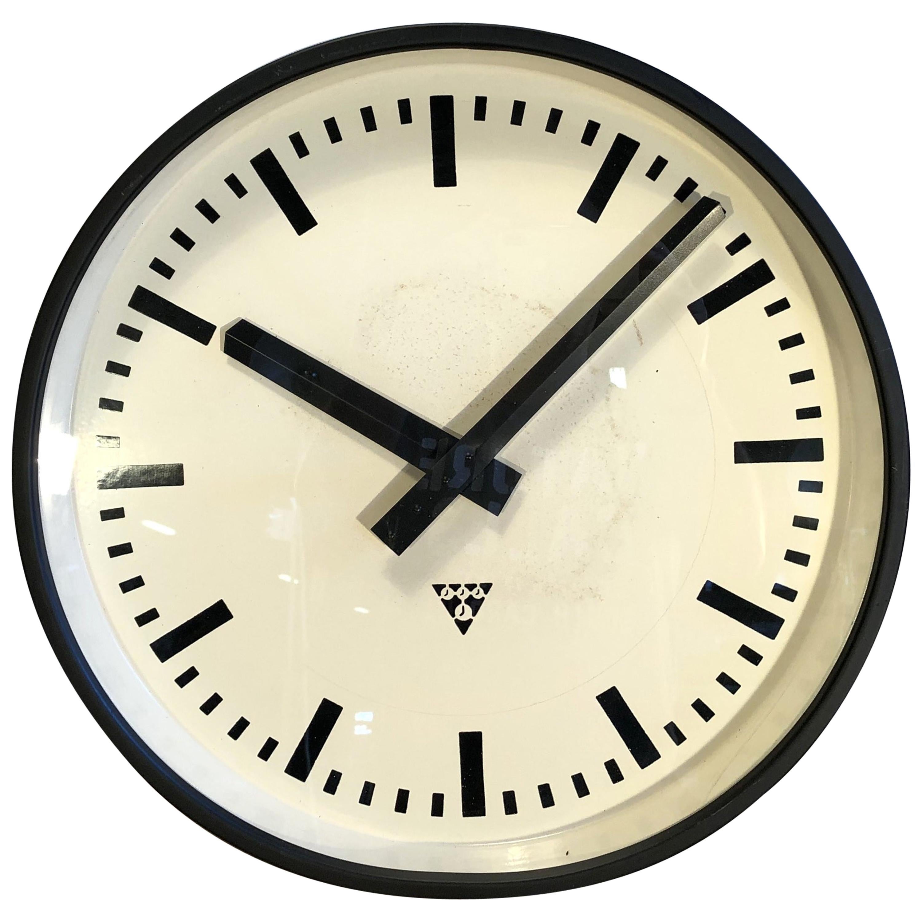 Large Black Industrial Clock From Pragotron, 1960s