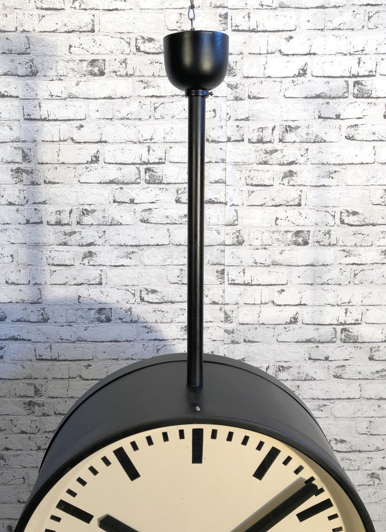Large Black Industrial Double Sided Railway or Factory Clock from