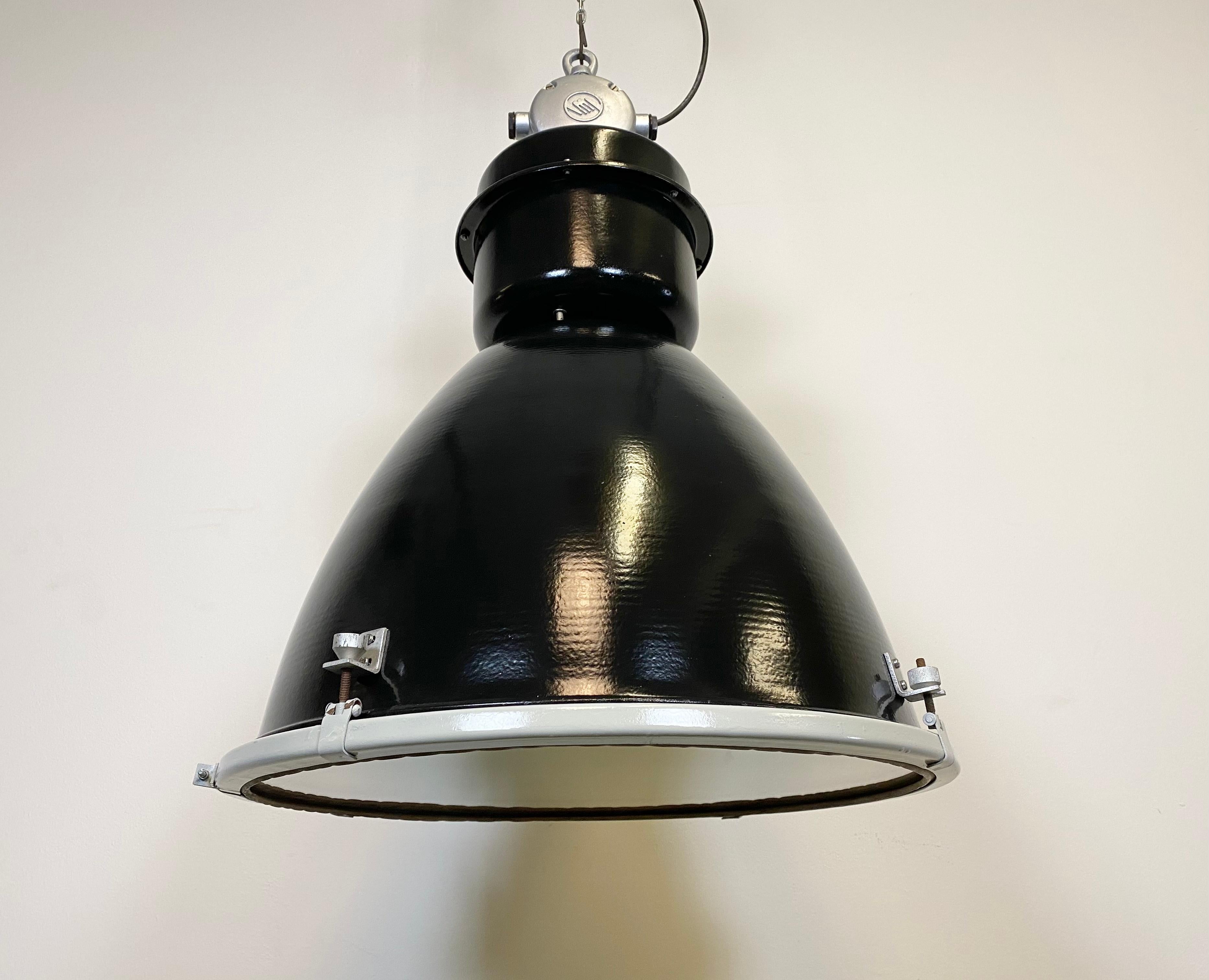 Large Black Industrial Factory Lamp with Clear Glass Cover from Elektrosvit For Sale 3